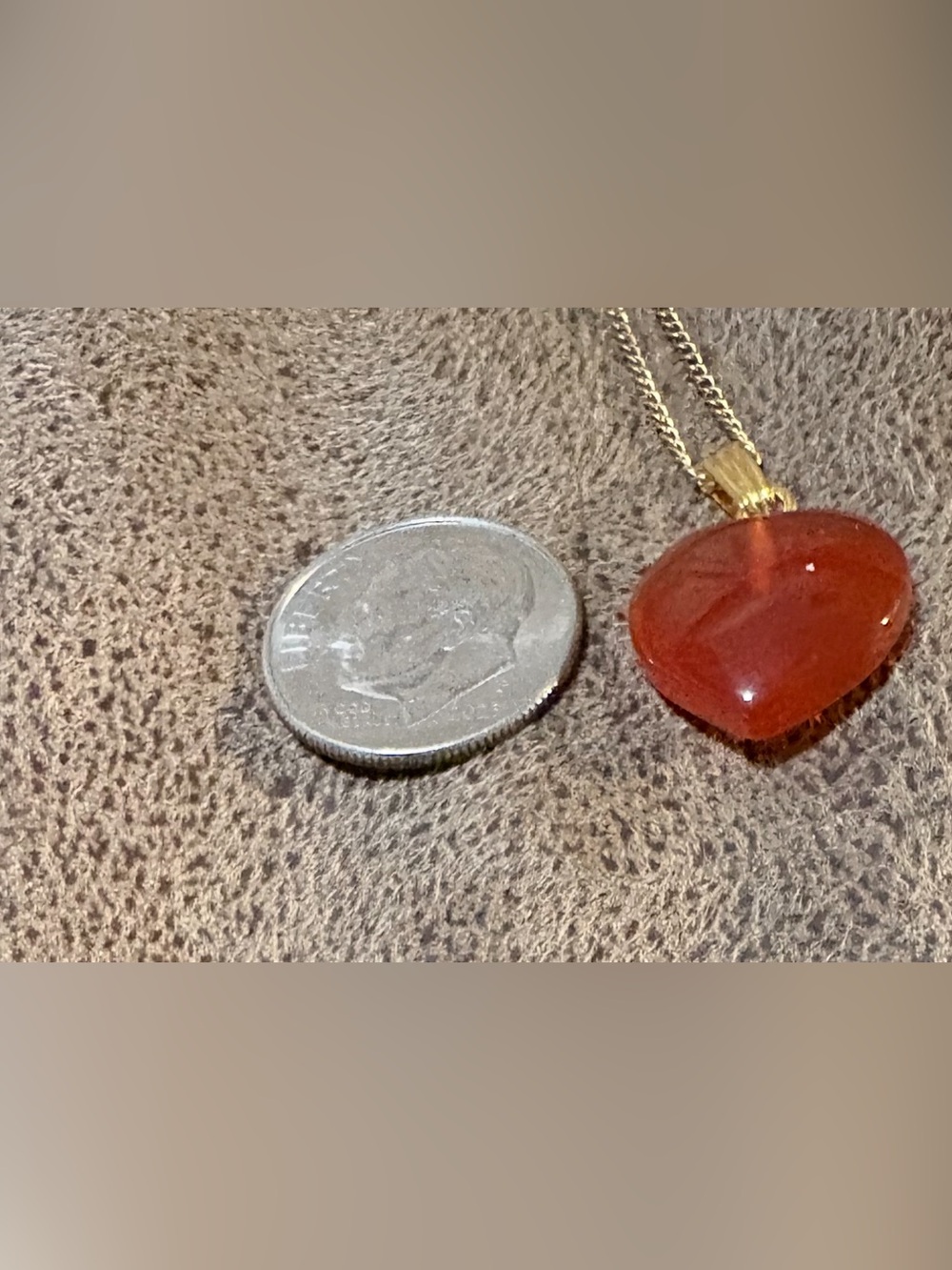 12K Yellow Gold 9” Chain Necklace with Red Stone Heart Pendant